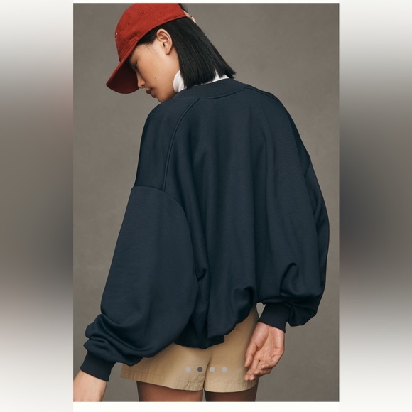 NWT new small / medium Anthropologie bubble bomber jacket navy blue zip up - Picture 12 of 16